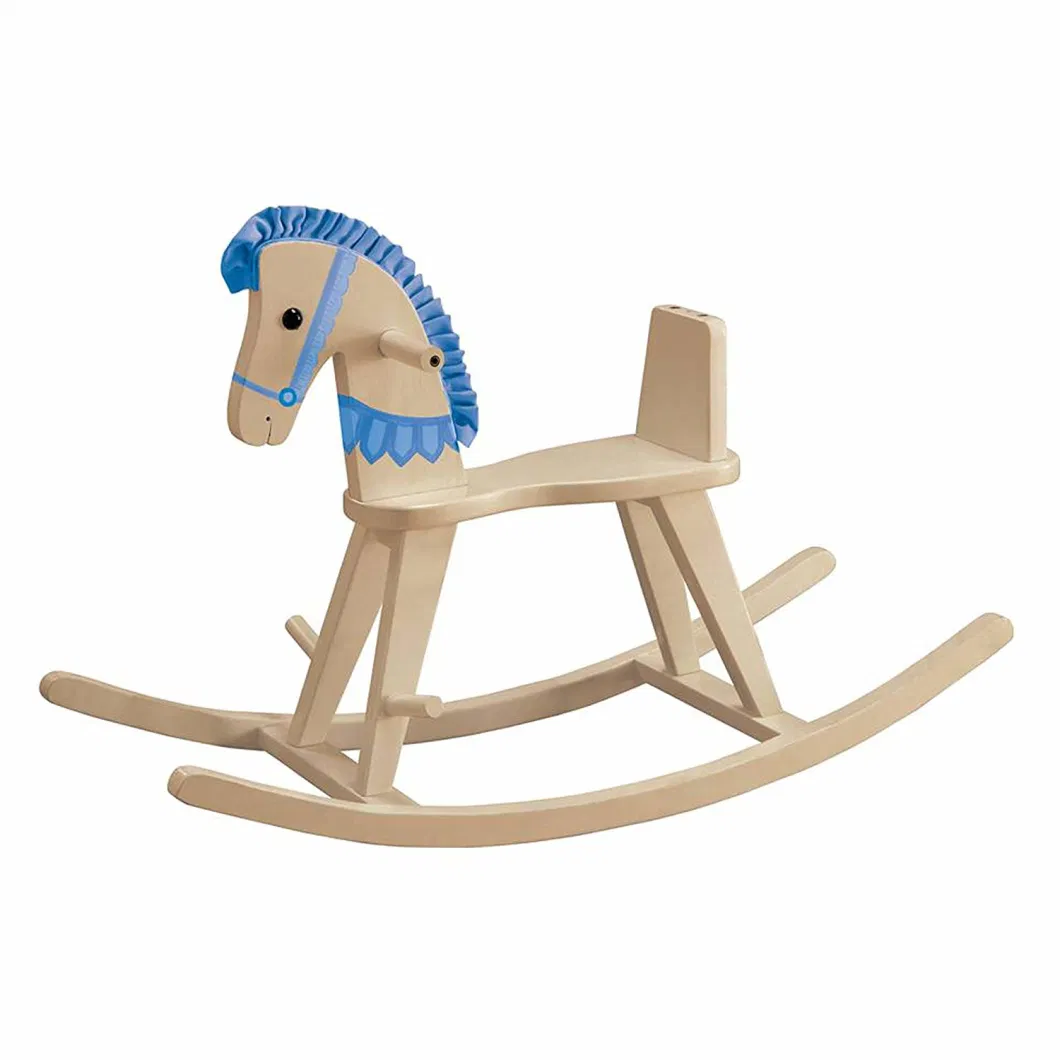 Wooden Rocking Horse with Removeable Safety Surrond Pad Natural / Blue