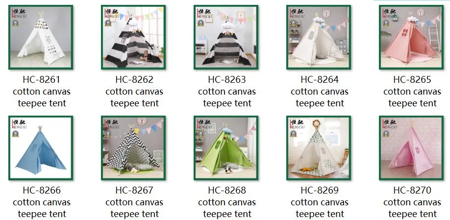 Indoor and Outdoor Children Playing Teepee Tent Cotton Fabric Indian Folding Kids Canvas Tent with Square Pad