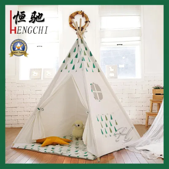 Tenda per bambini da interni ed esterni che giocano a teepee, tenda in tela pieghevole indiana per bambini in tessuto di cotone con imbottitura quadrata