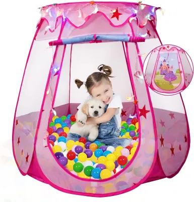Tenda pop-up per bambini con luce stellare e clip, tenda da gioco per interni ed esterni Pink Princess per ragazze piccola