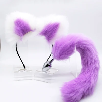 Giochi di ruolo BDSM Bellissimi animali Coda di volpe lunga con clip per orecchie di gatto Coppie che flirtano Giochi d'amore Plug anale giocattolo del sesso