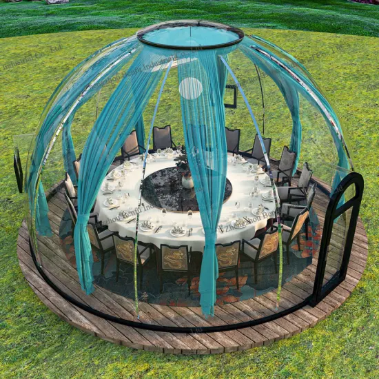 Tenda a bolla con cupola geodetica Glamping trasparente per hotel in PVC da 23,74 metri quadrati per pranzare all'aperto