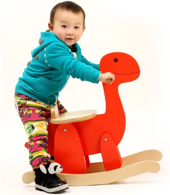 Cavallo a dondolo in legno con imbottitura di sicurezza rimovibile Verde/Blu/Rosso